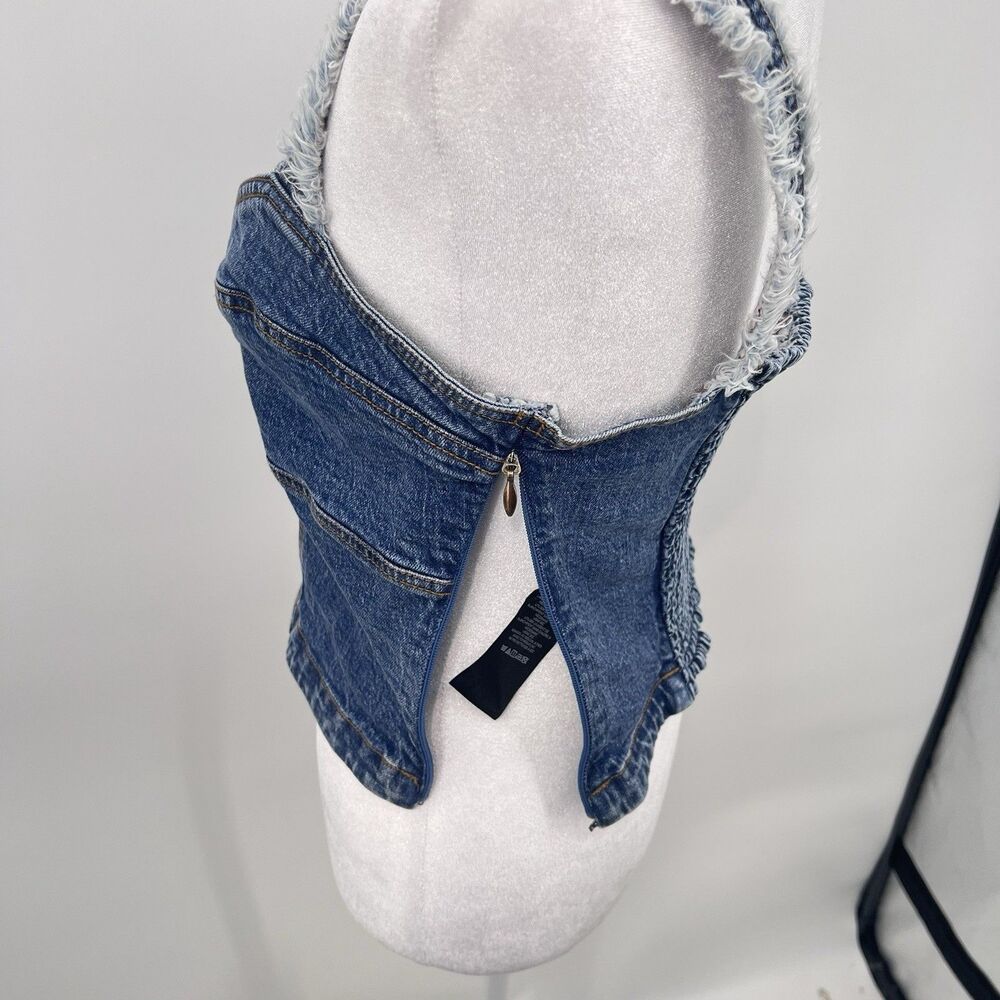 Anthropologie Pilcro Denim Tank Top Womens Size 6 Blue Cropped Smocked Festival - Picture 7 of 15